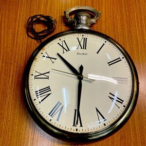 Vintage Oversized Brass and Black Roman Numeral Wall Clock Made in USA